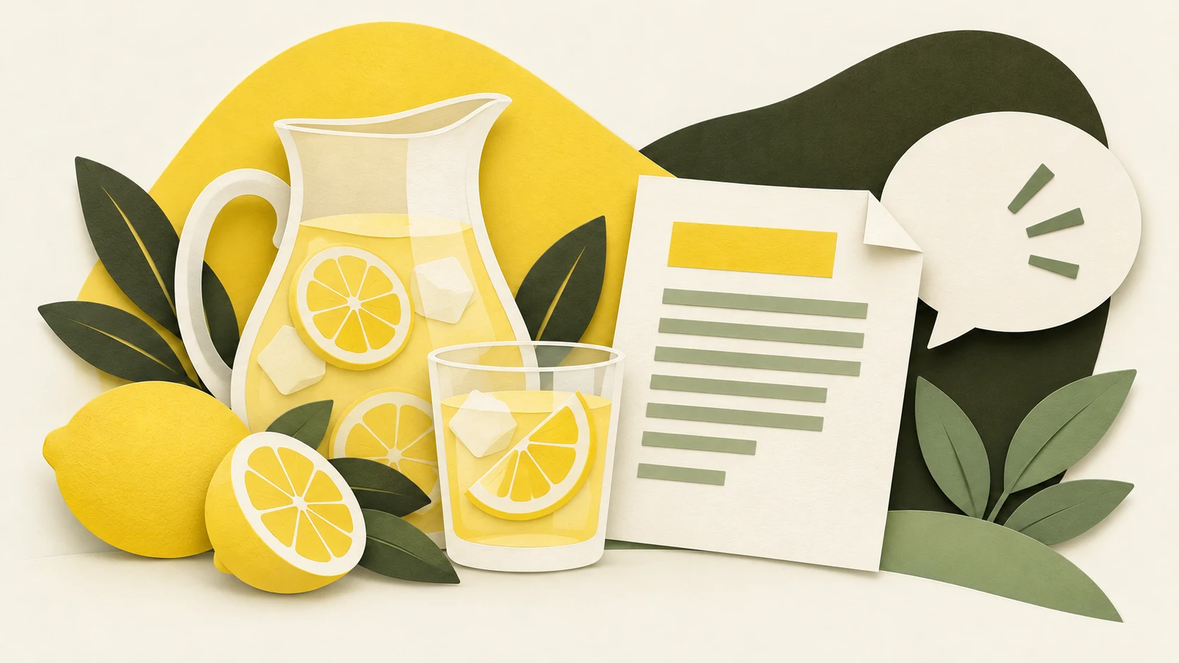Paper illustration of lemons, lemonade and a clear briefing document